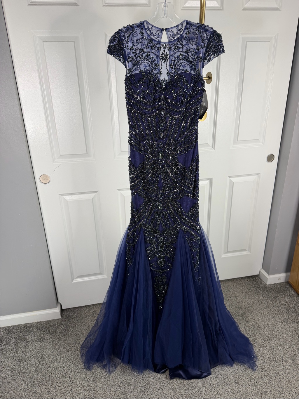 Sherri Hill 50516 Size 0 Nwt Navy Beaded Mermaid Evening Gown Formal Prom Dress — image 2 of 8
